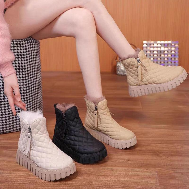 Fur Snow Boots for Women Winter Velvet Shoes Thickened Warm Slugged Bottom Northeast China Cotton Shoes Women