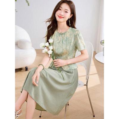 ORIGIN Elegant Faux Two-Piece Chiffon Midi Dress