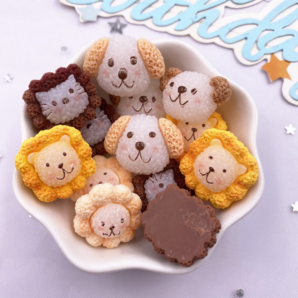 10pcs Mixed Resin Kawaii Colorful Dog Cat Head Figurines Flat back Cabochon Stone DIY Scrapbook Decor Jewelry Crafts Accessories