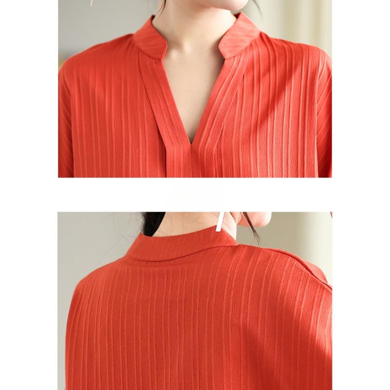 DIMANAF 2025 Summer Plus Size Short Sleeve T-Shirt V-Neck Women Solid Loose Basic Tops Tees Maxi