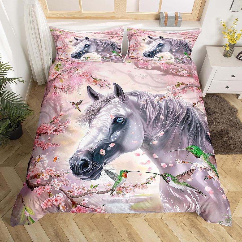 Einhorn Pferd Bettbezug Set Queen Size Träumerisches Regenbogen Bettwäsche 3 Teile Kinder Teenager Buntes Funkelndes Galaxie Set 2 Kissenbezüge
