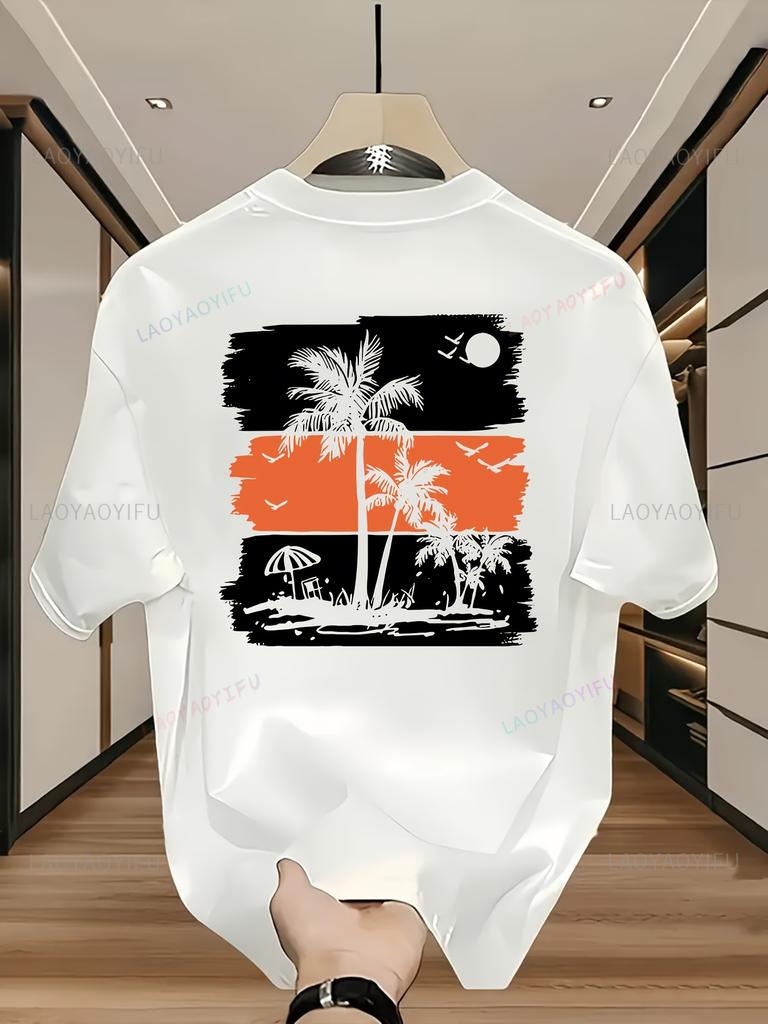 Tropical Graphic Shortsleev TShirt Vibrant Palm Tree Sunset Design Casual Oneck Summer Streetwear Harajuku Casual Unique Tee