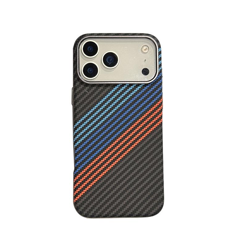 iPhone 17 Pro Max Carbon Fiber Texture Case with Metal Lens Magnet Cover
