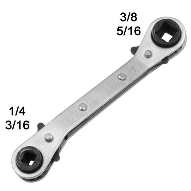 Refrigeration Ratchet Wrench Conditioning Service Wrench 4 Different Sizes - 1/4 X 3/16 Square X 3/8 X 5/16 Square