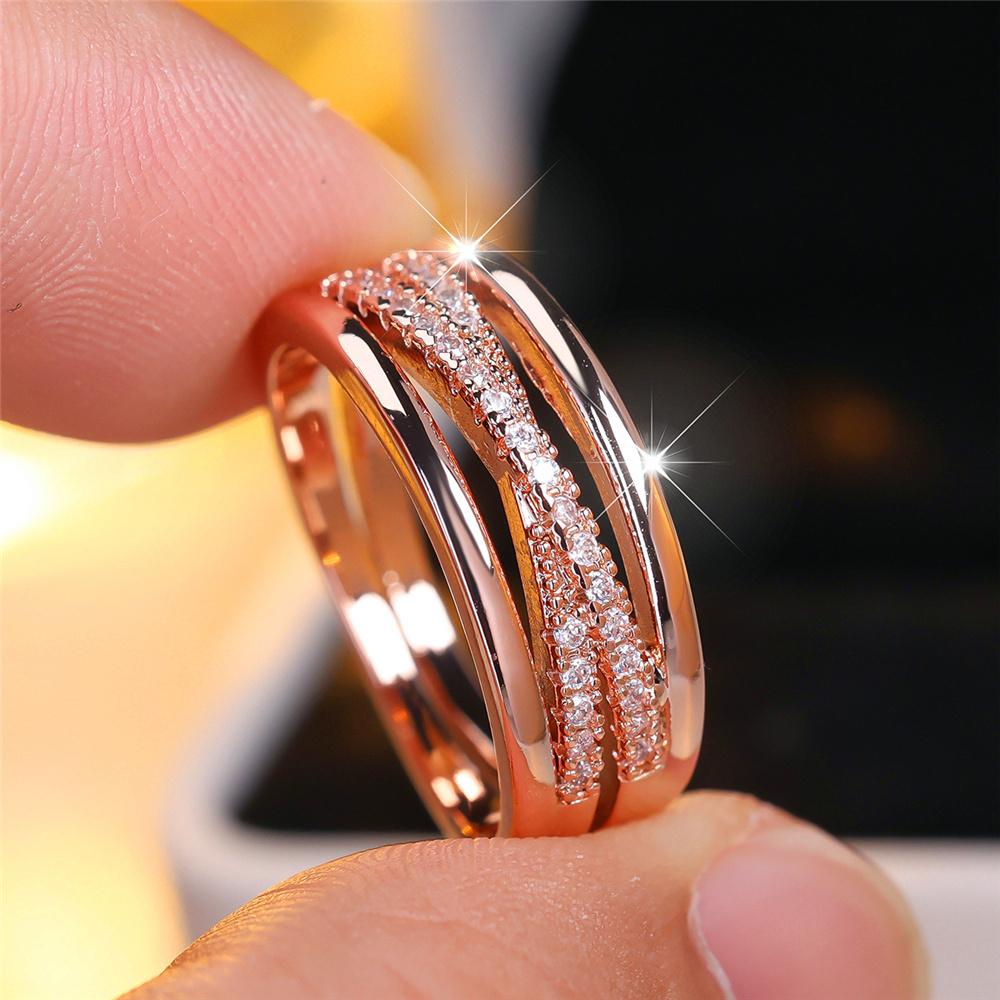 Cute Female White Zircon Stone Engagement Ring Vintage Rose Gold Color Wedding Jewelry For Women