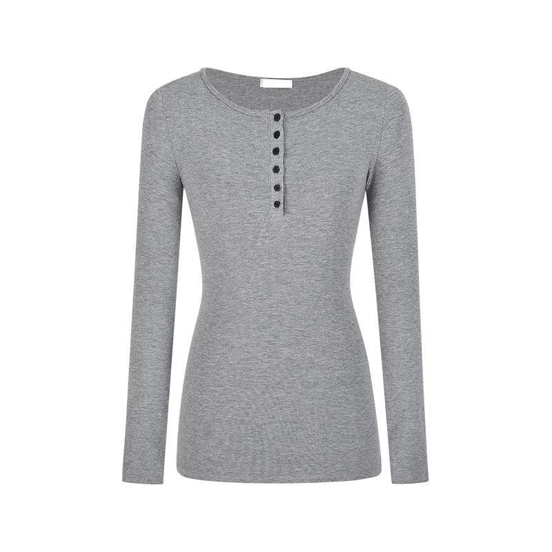 

Hot Girl Button Slim Long Sleeve T-shirt Bottoming Women s Early Autumn Simple Inner Right Shoulder Student Top S
