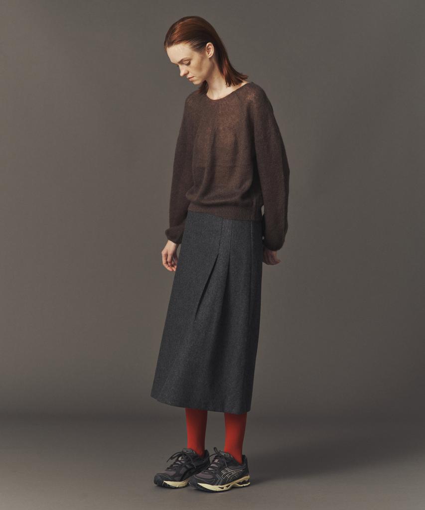 Awi Wool Blend Tucked Skirt_D Navy_Charcoal