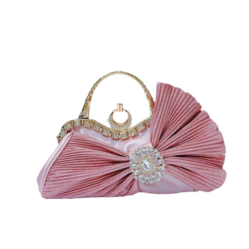 2025 Luxury Women French Shiny Bow Wedding Party Evening Handbag Fashion Designer Handmade Diamond-encrusted Banquet Clutch Bag