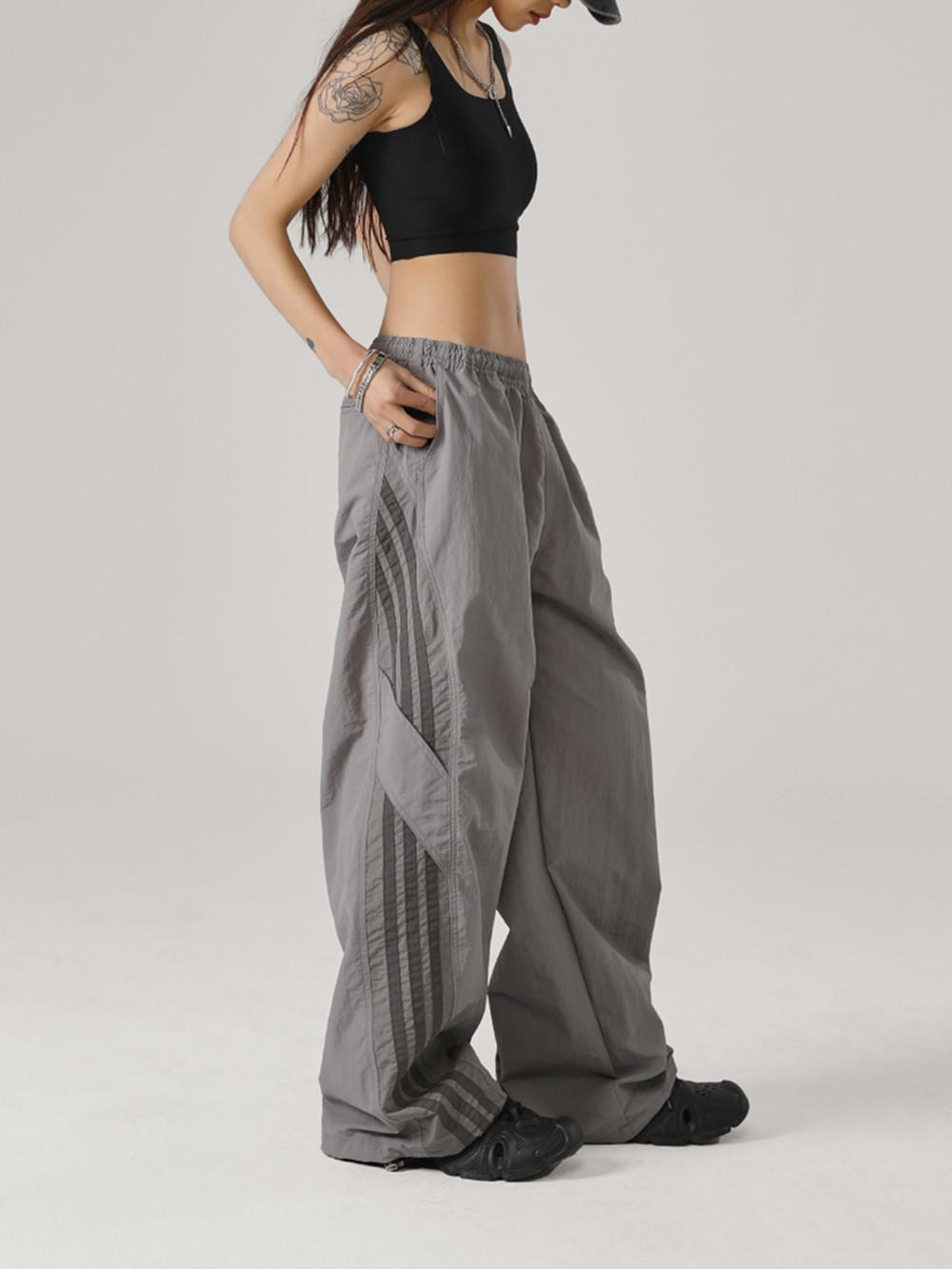 

Унисекс быстросохнущие полосатые брюки Paratrooper Wide-Leg - Летняя повседневная спортивная одежда M серый