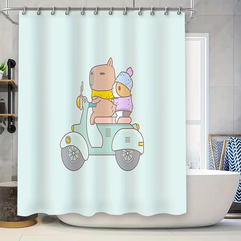 

Cute Scooter Animals Bathroom Shower Curtain Set Vintage Motorcycle Cartoon Waterproof Decor Farmhouse Kids Room Fabric W60H190(CM)-1 Pcs