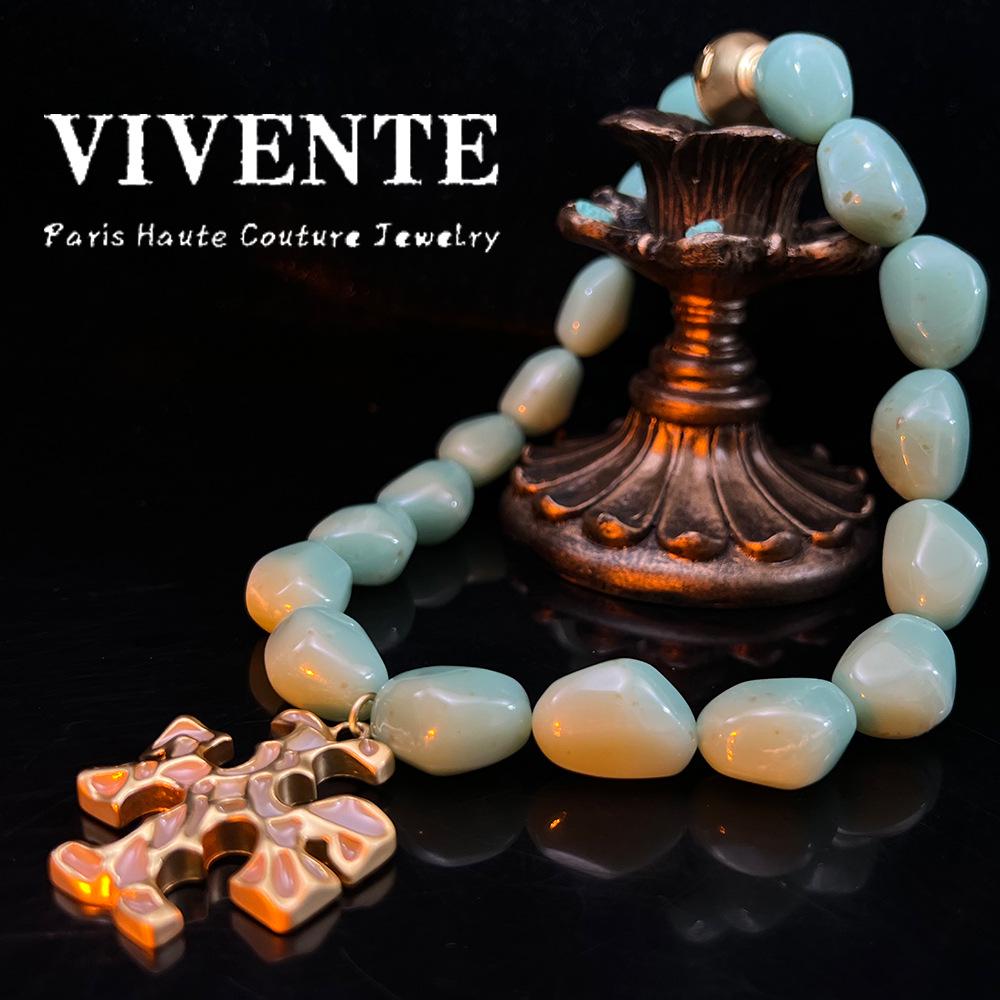 Collier de grosses perles en résine style antique - Chaîne tendance pour clavicule pour filles branchées