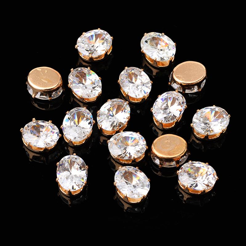 Flatback Zircon Rhinestones Cubic Zirconia teardrop base Claws Sew On  clear  Zircon For Rings Earrings DIY Clothing Accessorie