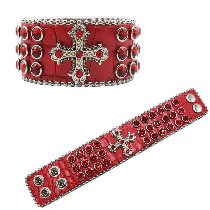 Design PU Armband Buntes Kreuz Besetzt mit Diamanten und Strasssteinen Armband