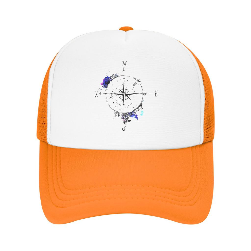 Compass Rose Watercolor Print Trucker Hat Adjustable Mesh Baseball Cap for Adult Outdoor Casual
