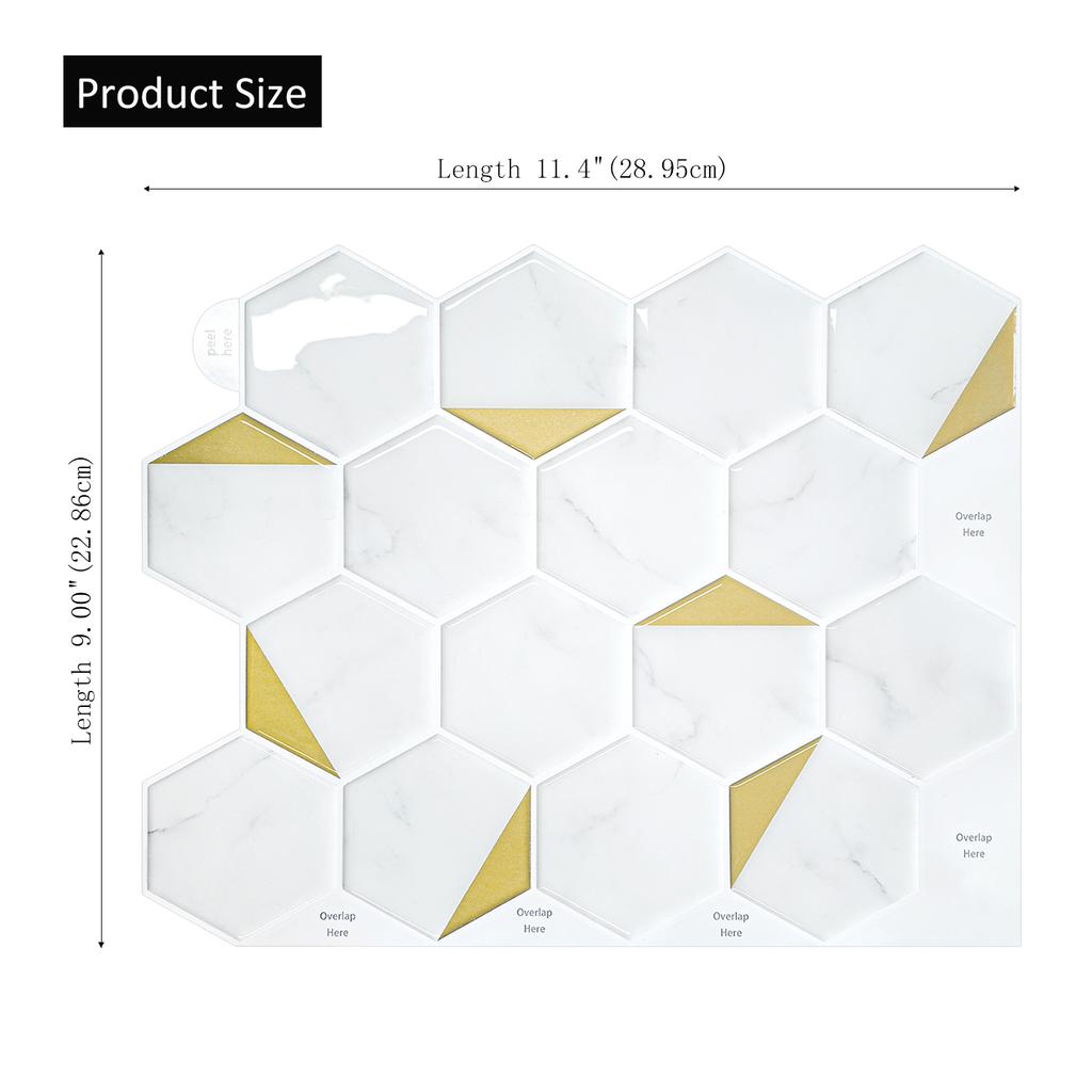 Hexogan Wall Tiles Peel and Stick Tile Stickers Waterproof Vinyl Wallpaper for Kitchens Balconies Sinks Bathrooms Restaurants