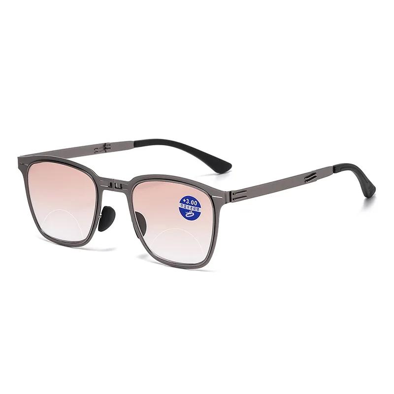Fashion Metal Folding Bifocal Reading Glasses Progressive Color Anti Blue Light for Near and Far Sight