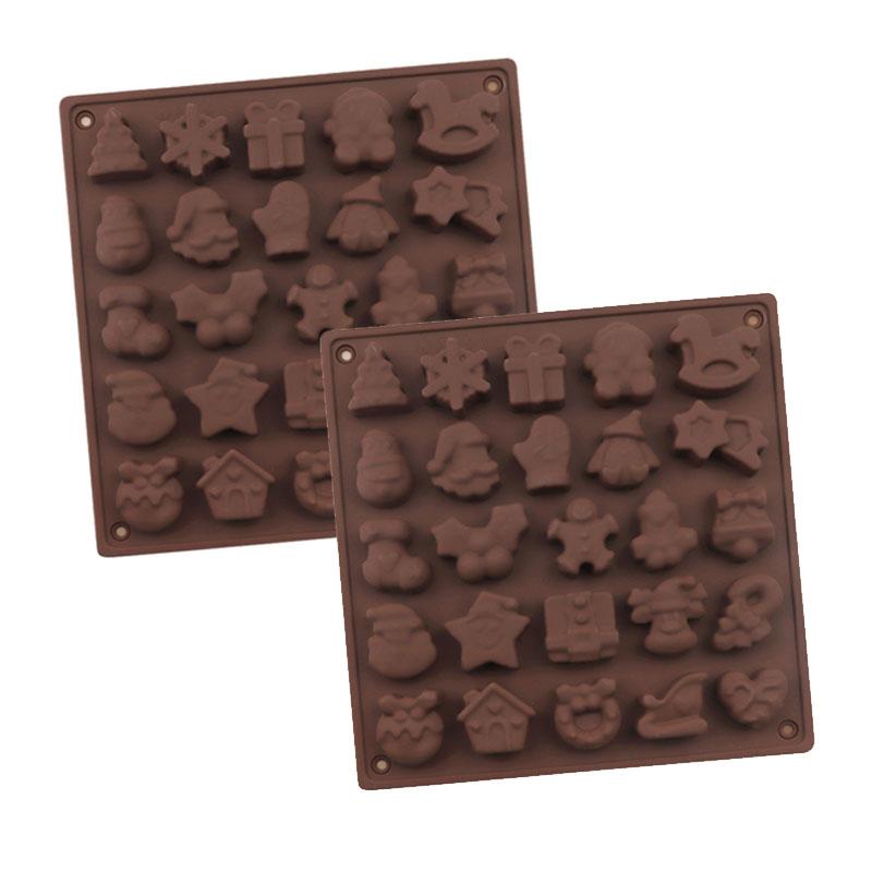 Christmas Chocolate Mold Xmas Candy Gummy Silicone Mould Jelly Ice Cube Tray Gingerbread Man House Holly Leaf Bell Santa Kitchen