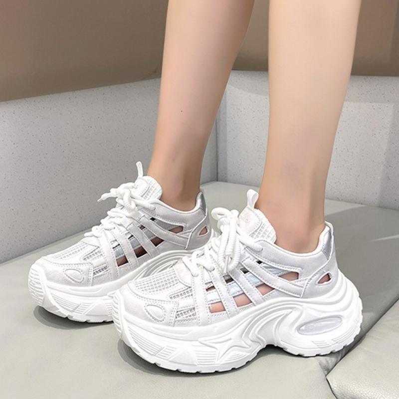 Luxury Women's Platform Sneakers Designer Hollow Cap Sandals Versatile Breathable Height-enhancing Dad Shoes Zapatillas De Mujer