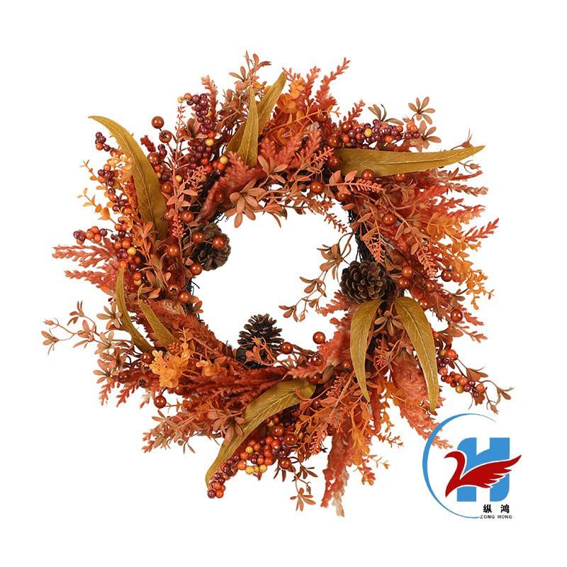 Wreath With Flocked Berries Eucalyptus Leaves Door Hanging Halloween Decor