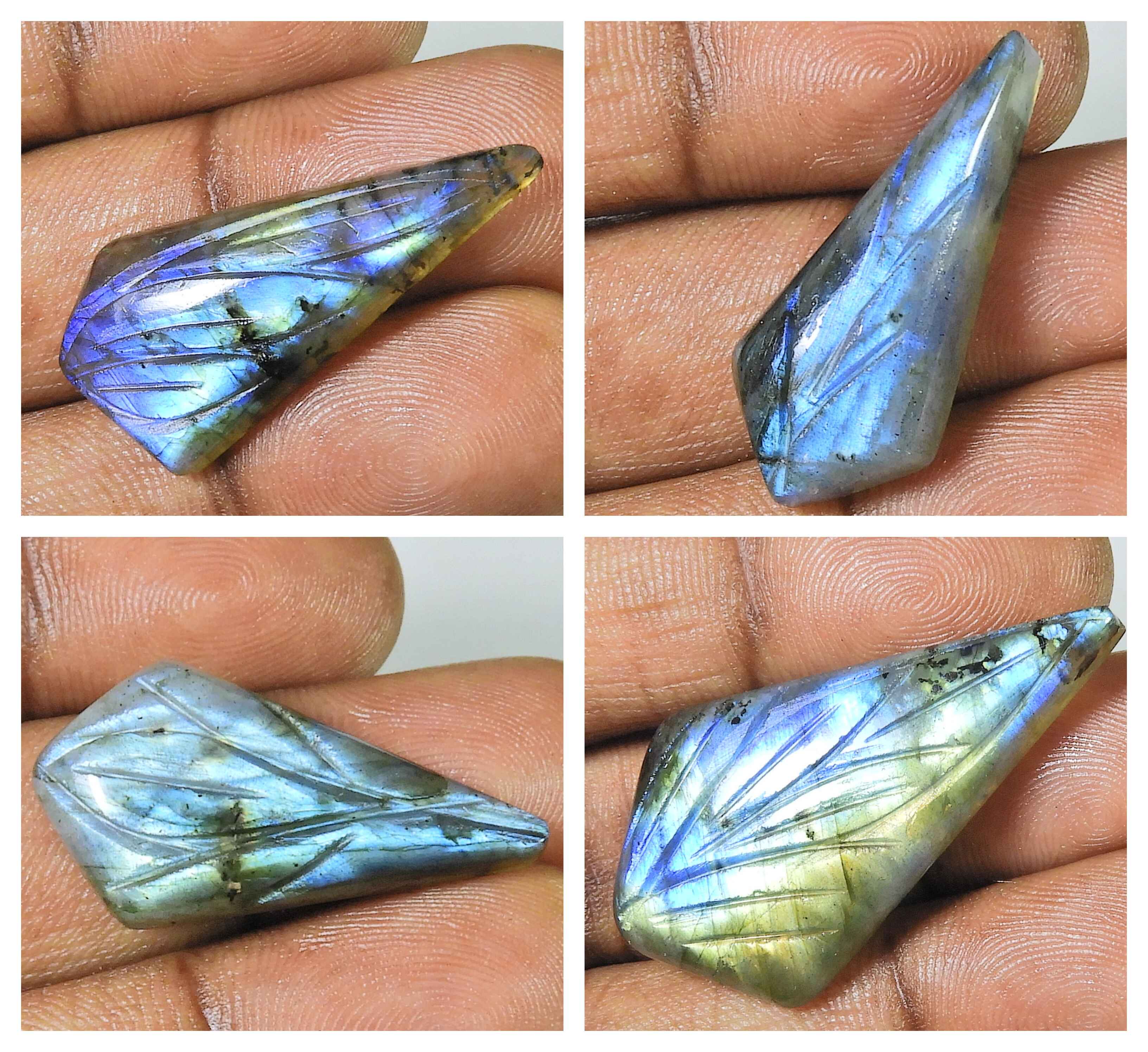 

Carving Labradorite 4Pcs Fancy Cabochon Natural Loose Gemstone Lot 31-42MM LL-734