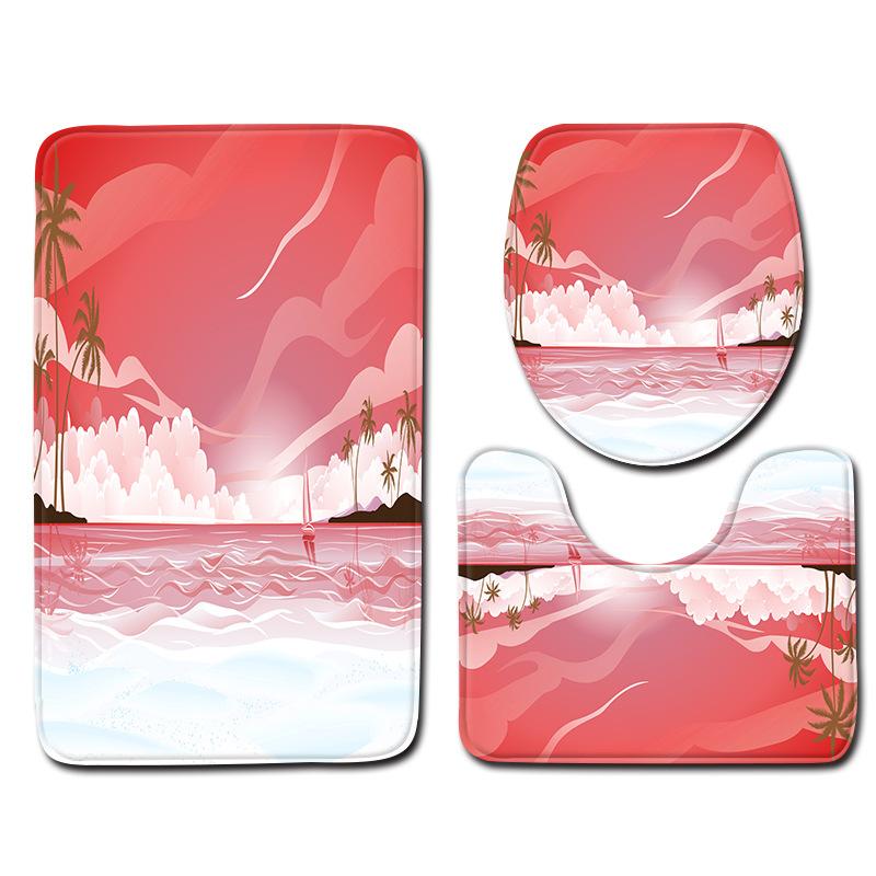 Landscape Bathroom Toilet Three-Piece Household Door Mat Absorbent Non-Slip Floor Mat Combination Carpet