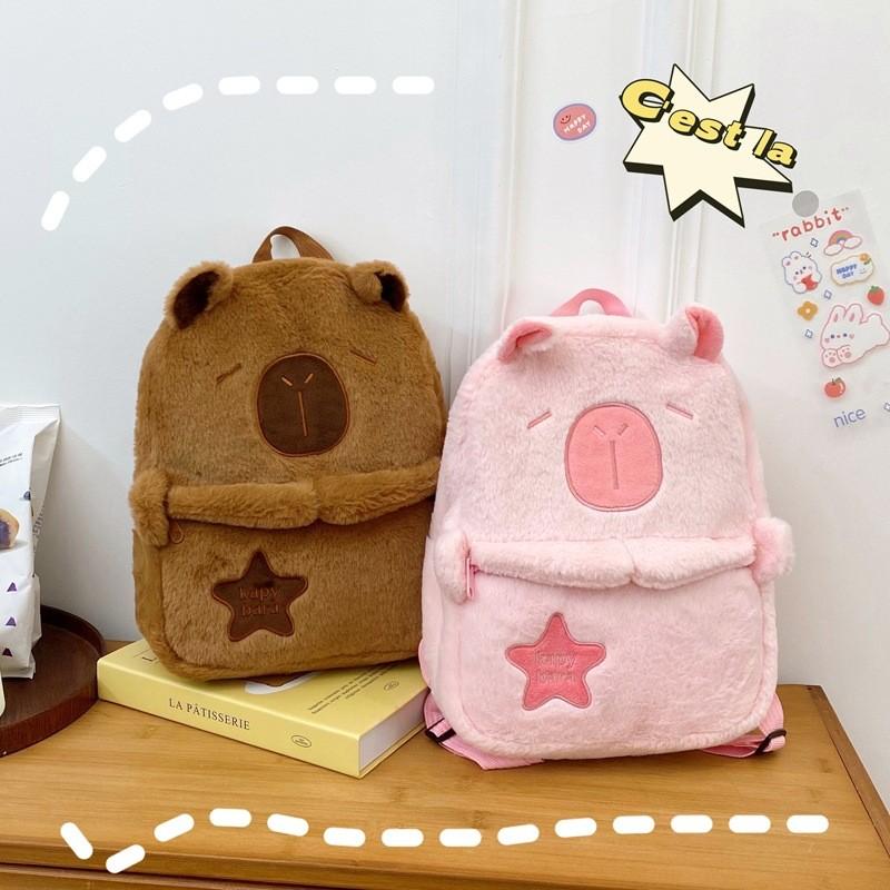 Capybara Backpack Double Girls Go Out Large Capacity Class Schoolbags Plush