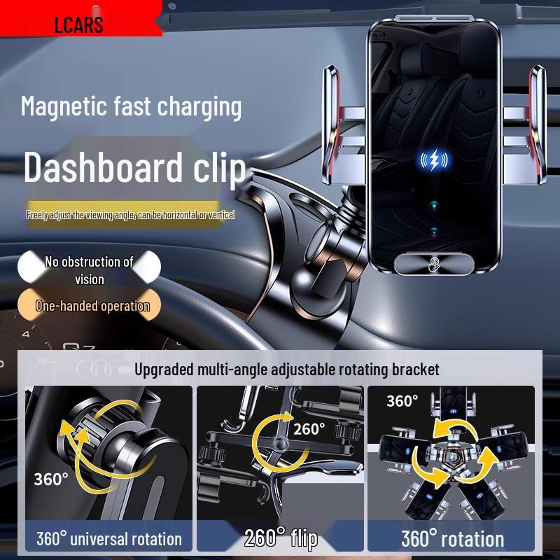 2025 Magnetische Kabellose Handyhalterung & Schnelllader mit Lüftungsschlitz- und Armaturenbrett-Saugfuß