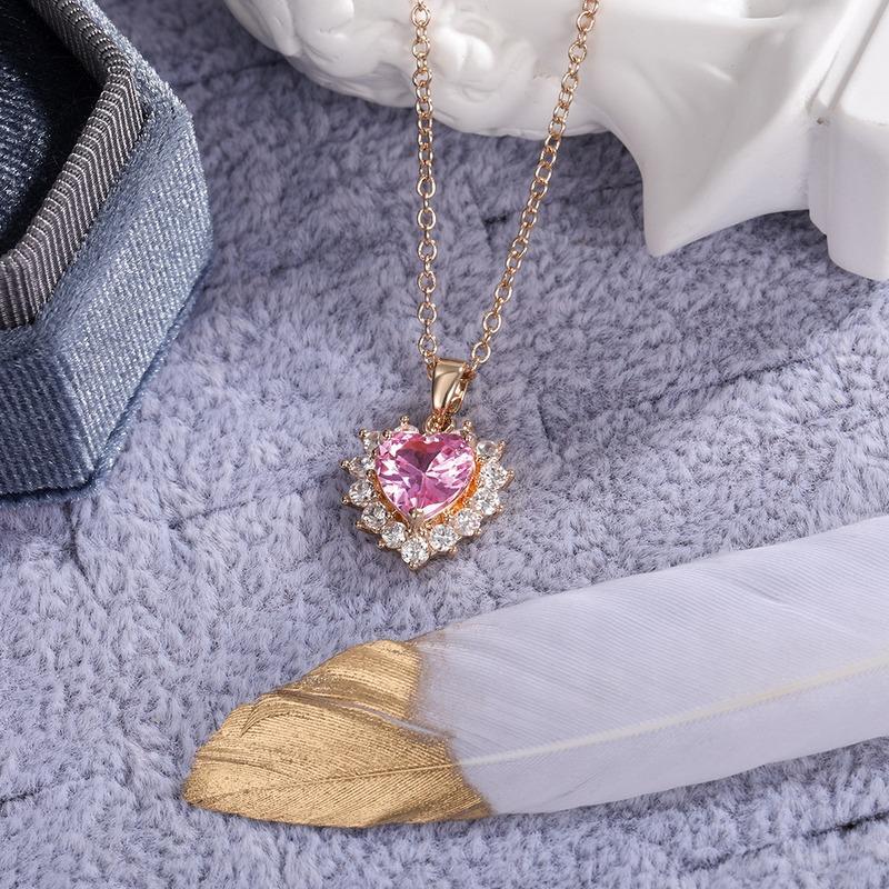 Caoshi Romantic Girl 'S Pink Heart Necklaces Aesthetic Neck Pendants For Women Graceful Accessories Gorgeous Bridesmaids Gifts