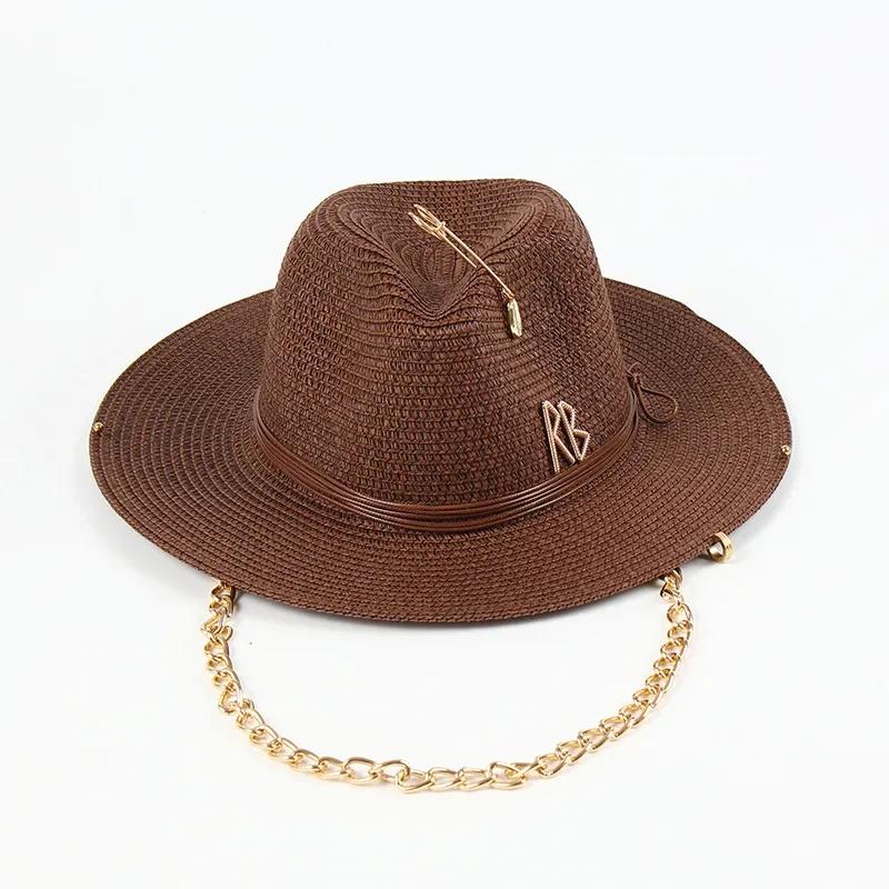 Freedom Outdoors Women's Summer Straw Hats For Ribbon Decoration Elegant Party Dress Hats Travel Beach Sun Hat Chapeau Femme 56-58Cm