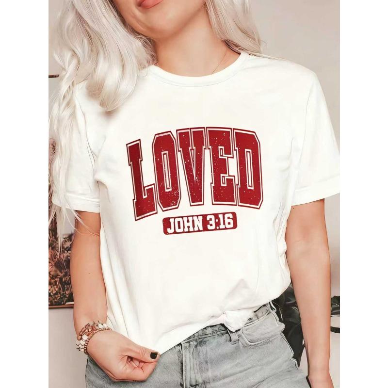 

Women s Short-Sleeve T-Shirt with Retro Distressed Red LOVED Letter and JOHN 3:16 Slogan Print XXXXL