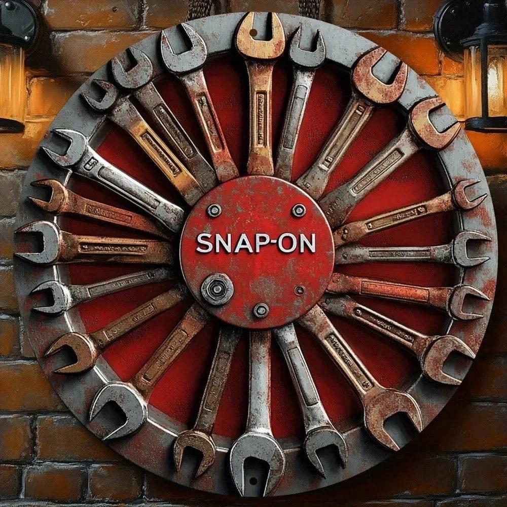 Classic Wrench Round Aluminum Sign Vintage Tool Wall Art Decor Home Bar Garage