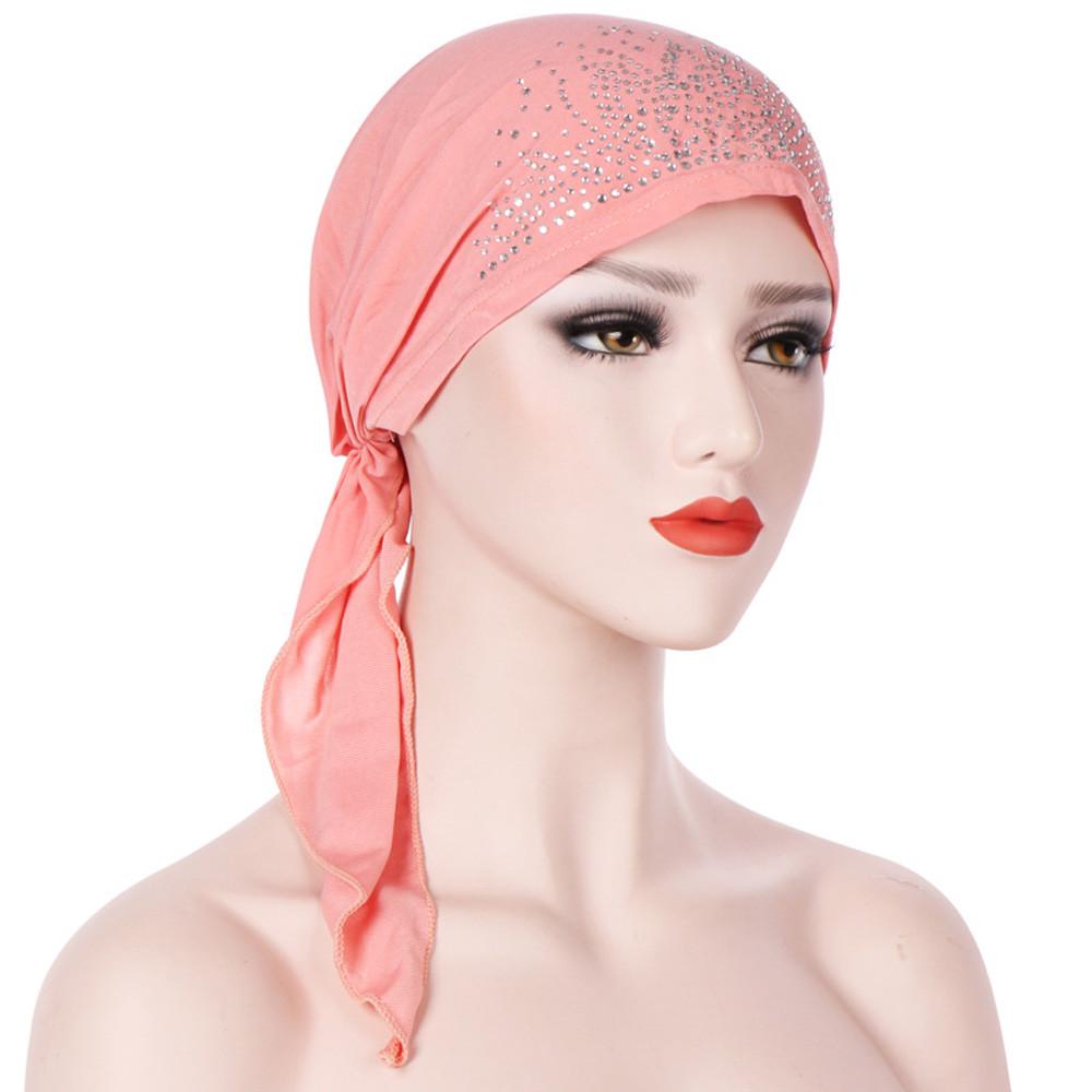 Women India Muslim Stretch Turban Hat Cotton Hair Loss Head Scarf Wrap