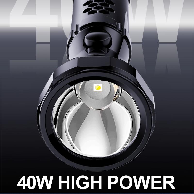 Top corner mode of LED portable flashlight with cellular side light supports TYPE-C charging.
