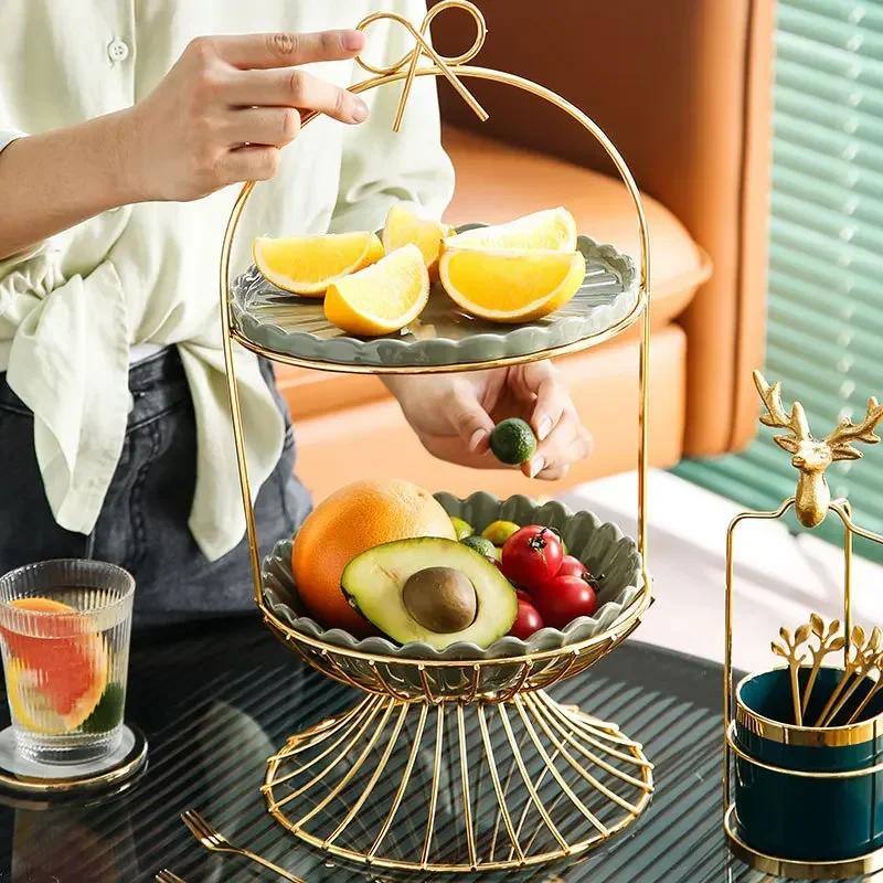 2 Layer Creative Cake Stand Fruit Tray Dishes for Serving Candy Snack Serving Plate Fruit Platter Christmas Decor Food Storage