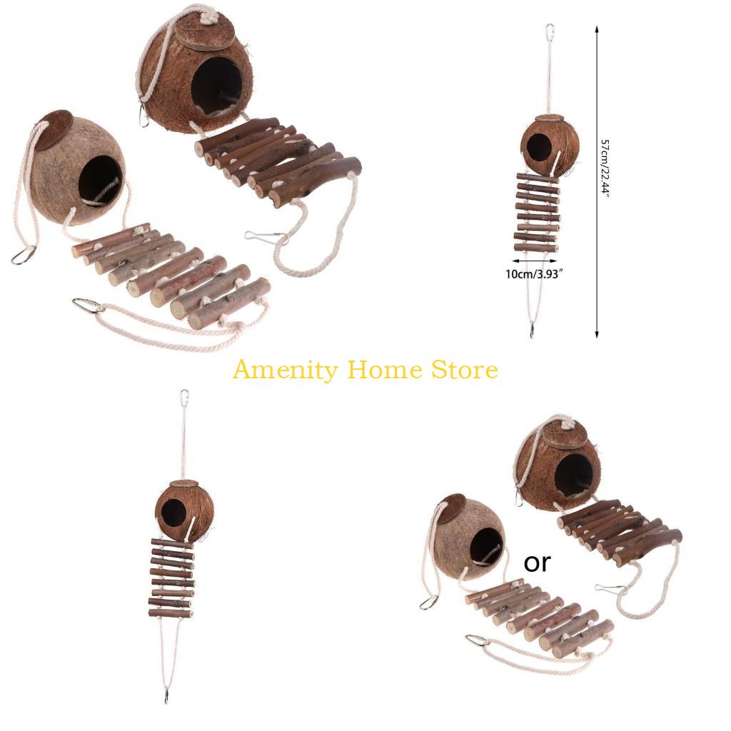 

F26C Natural Coconut for Shell Bird House with Ladder Nest Cave Cage Feeder Parakeet Toy for Home Small Pets for Play Funny N China Mainland