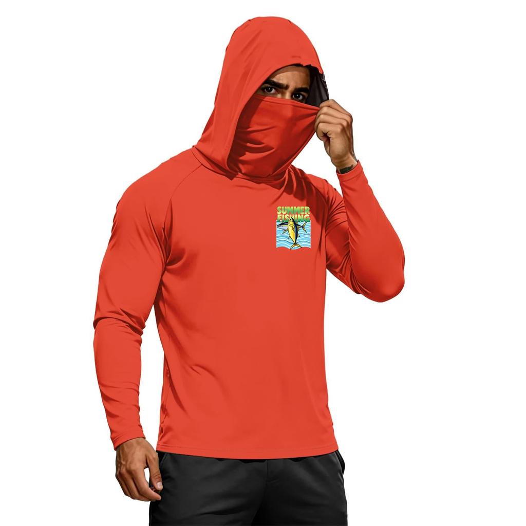 Men's Summer Long Sleeve Quick Dry Hoodie UPF50 Plus Sun Protection Lightweight Fitness Outdoor Sports Hooded Shirt