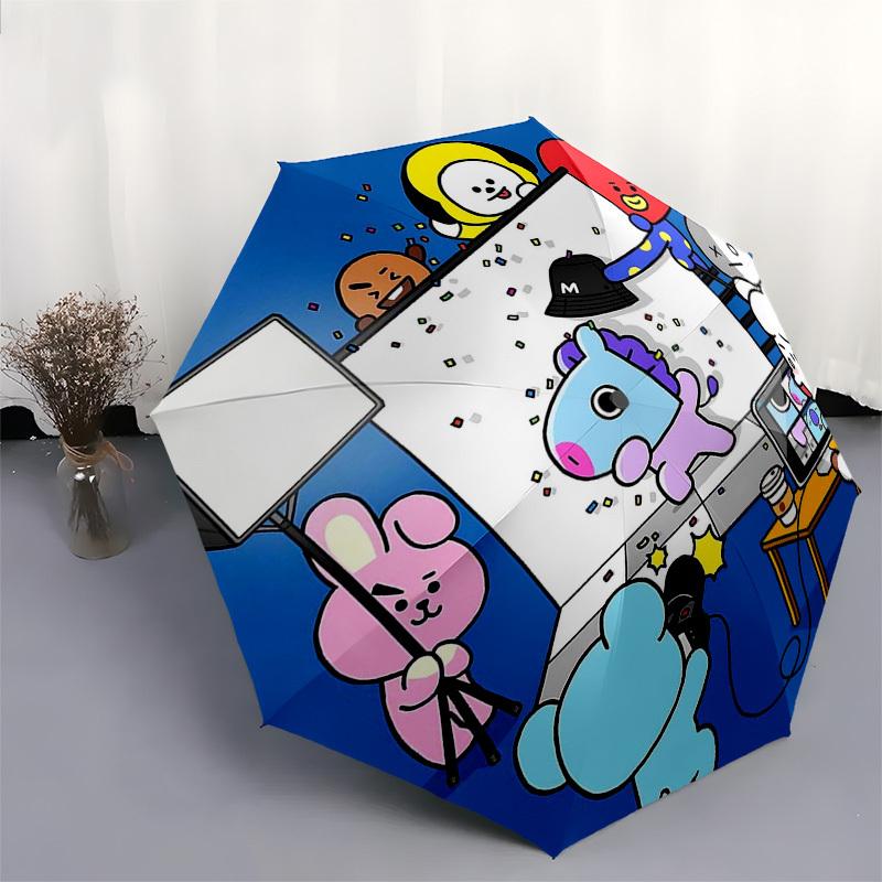 1pc BT21 Characters Outdoor Umbrella - Automatic Opening/Closing, Portable 3-Fold Design, 8-Rib Iron Frame, Perfect Gift for Fans, Travelers, Dai