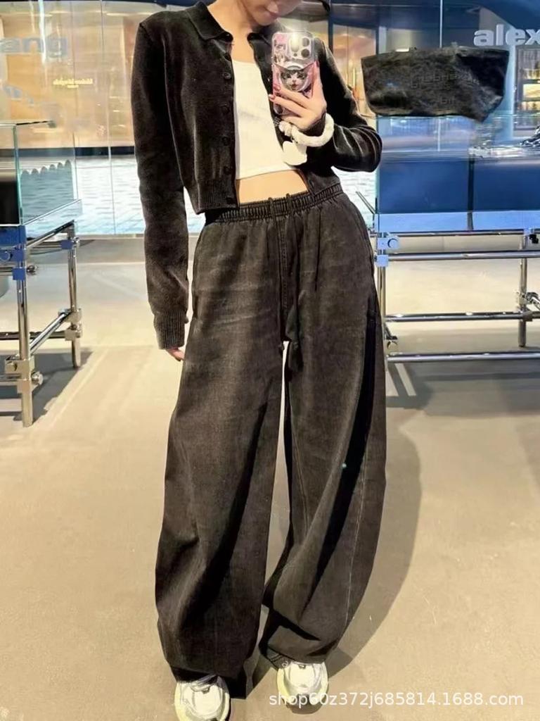 2025 Fall/Winter Brushed Fleece Elastic Waist Unisex Jeans