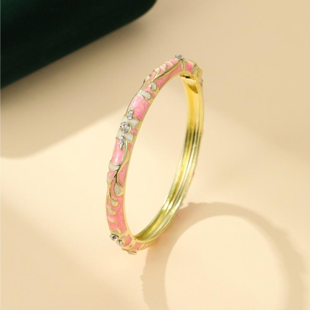Élégant Bracelet Jonc Fleur Émaillée Colorée Bracelet Floral pour Femme Mariée