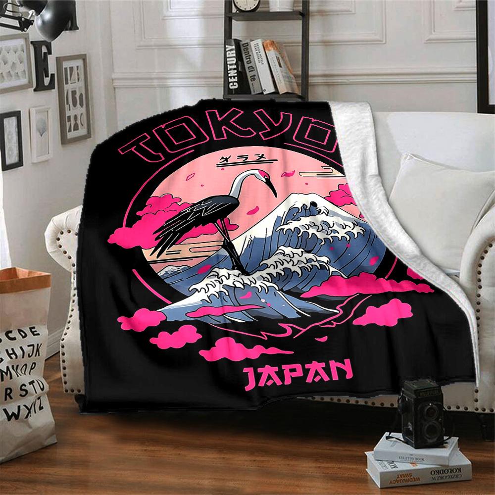 1pc Tokyo Japan Soft Flannel All Season Throw for Home, Office, Outdoor UseDurable Comfort Soft Warm Throw for Home