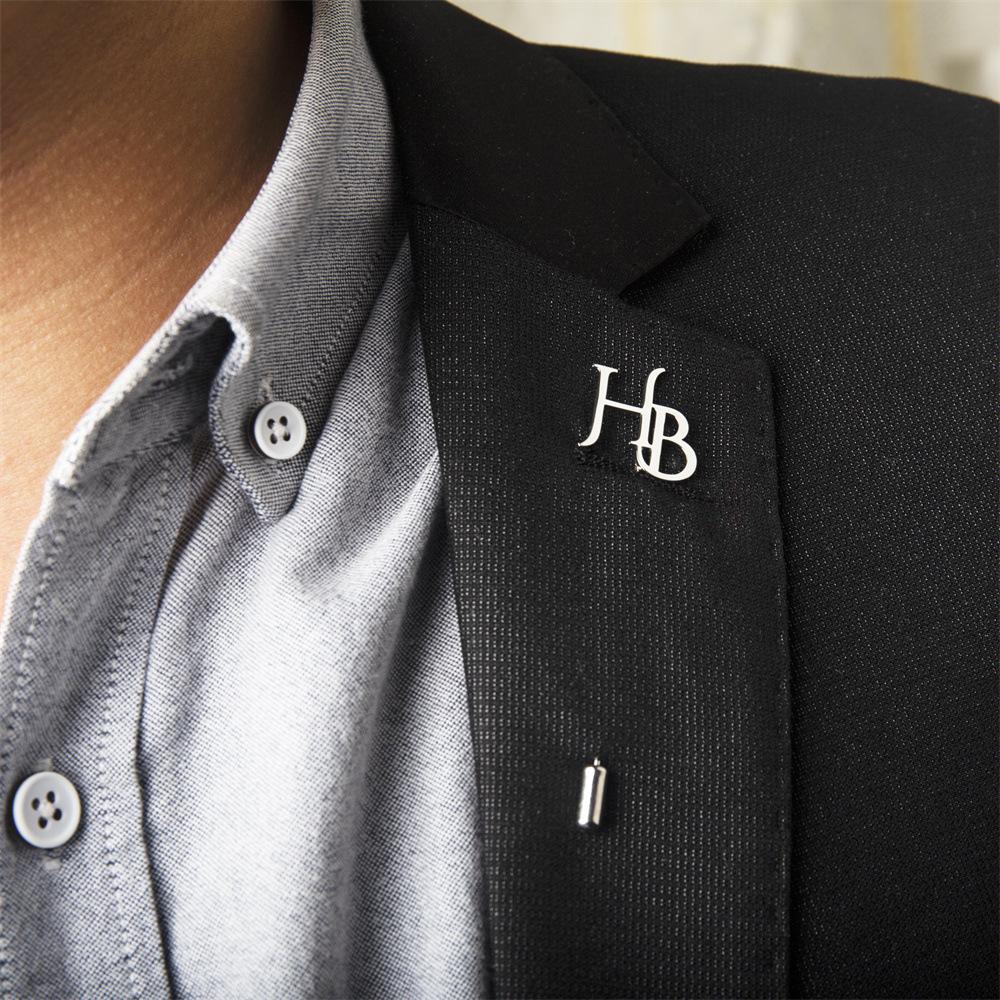 Personalized Men's Double Initial Stainless Steel Lapel Pin - Wedding Groom Accessory