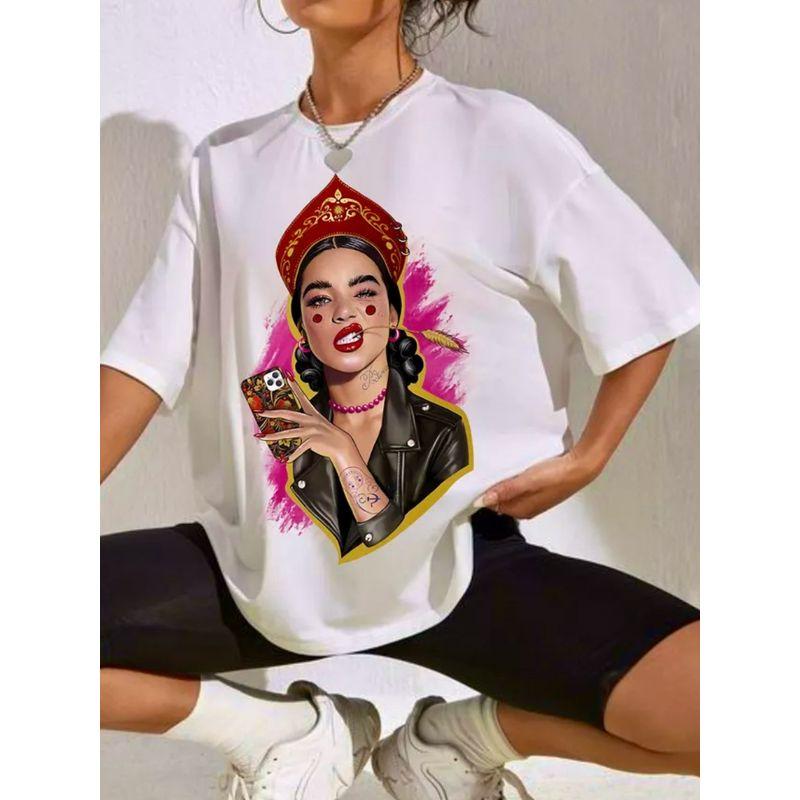 Western Style New Fashion Street Casual Loose Print Short sleeve T-shirt Top Printed T-shirt Top