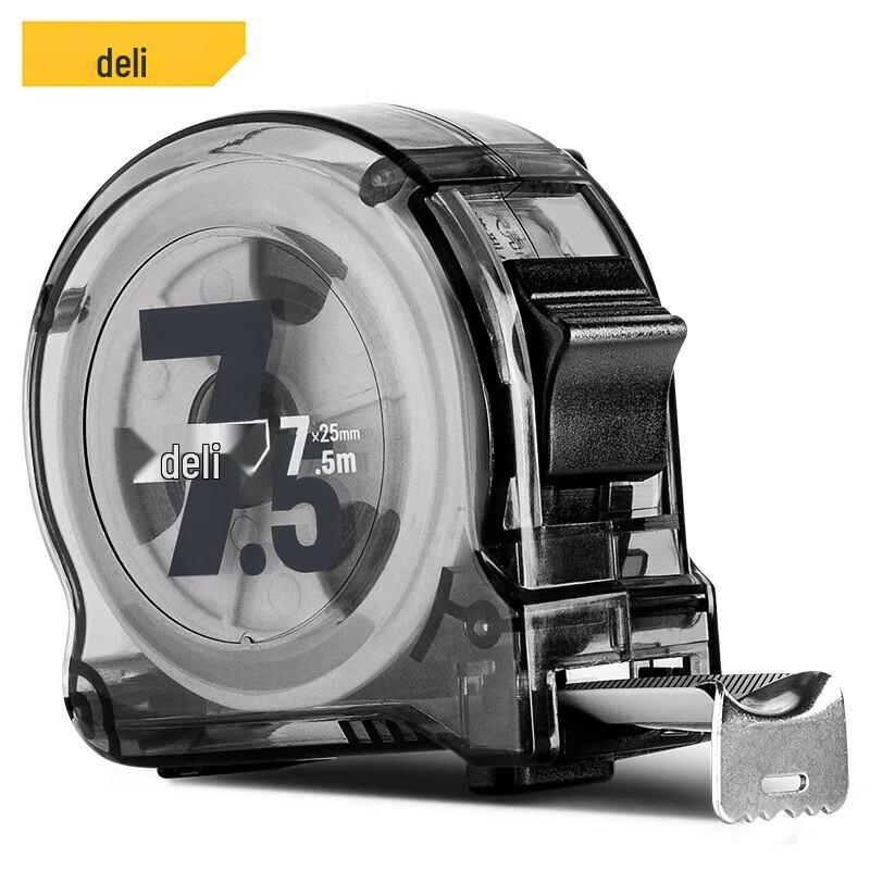 Deli 7.5m Transparent Case Carbon Steel Tape Measure CN plug (adapter included)
