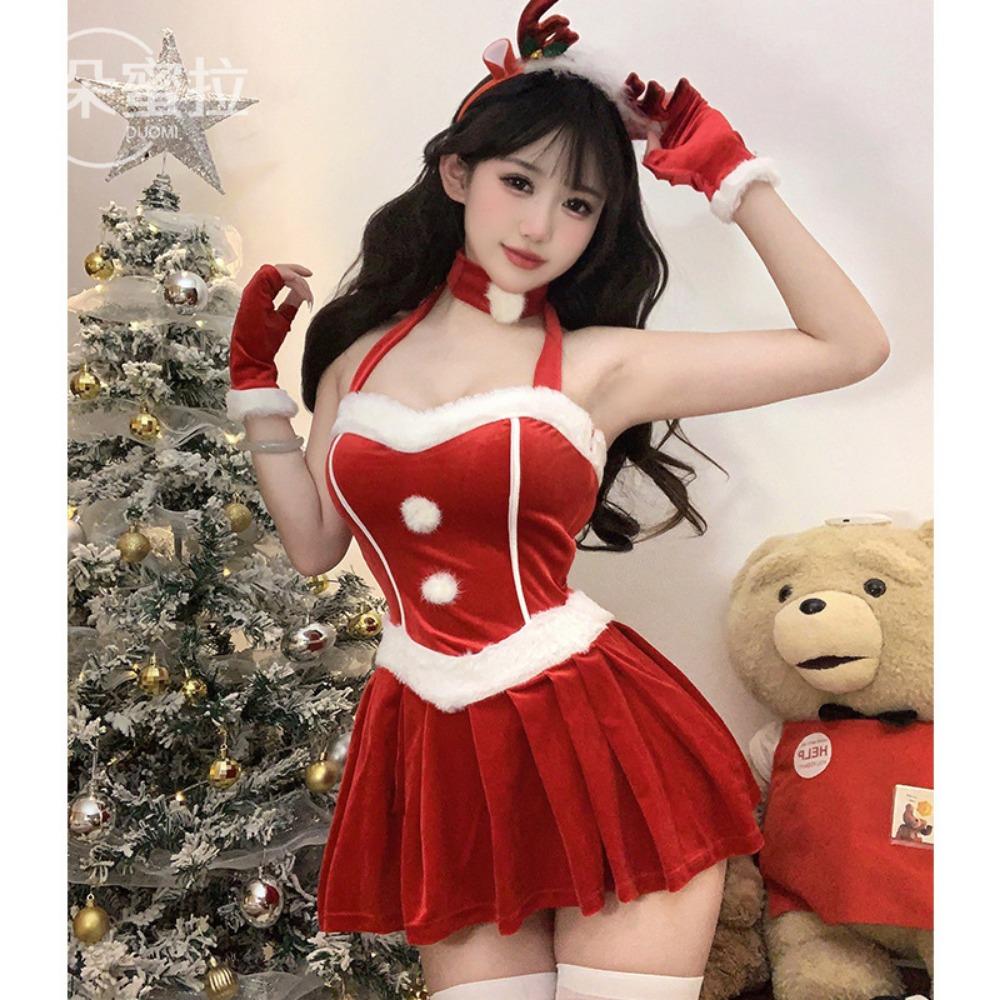 Domila Christmas Dress Female Velvet Dress Pure Lust Sexy Female Live Streaming Host Performance Costume Halloween Stage Costume