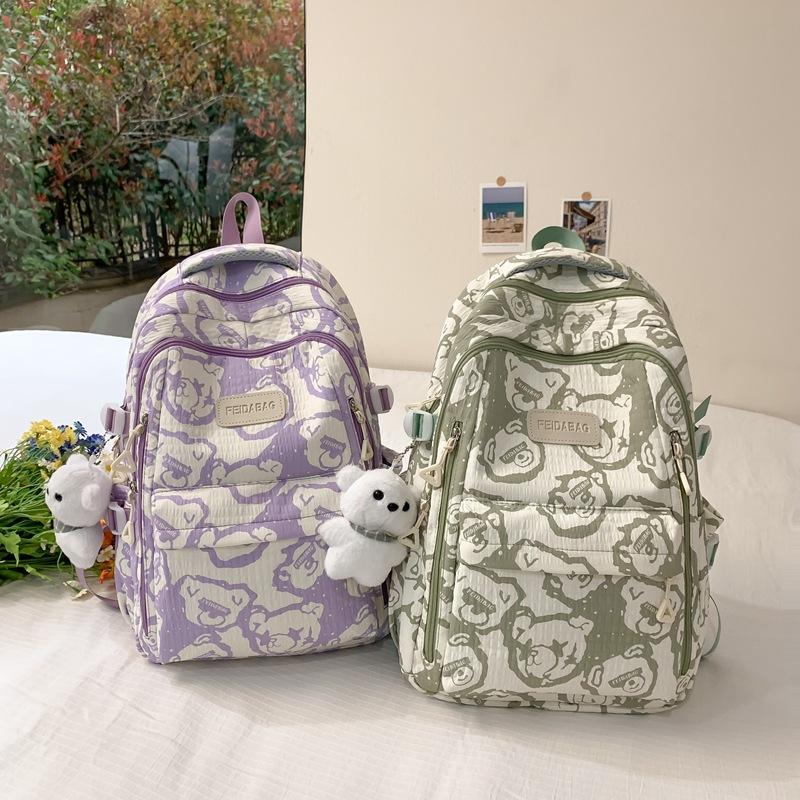 Schoolbag1011 new backpack bear printed schoolbag female junior high school students niche versatile backpack computer bag wholesale