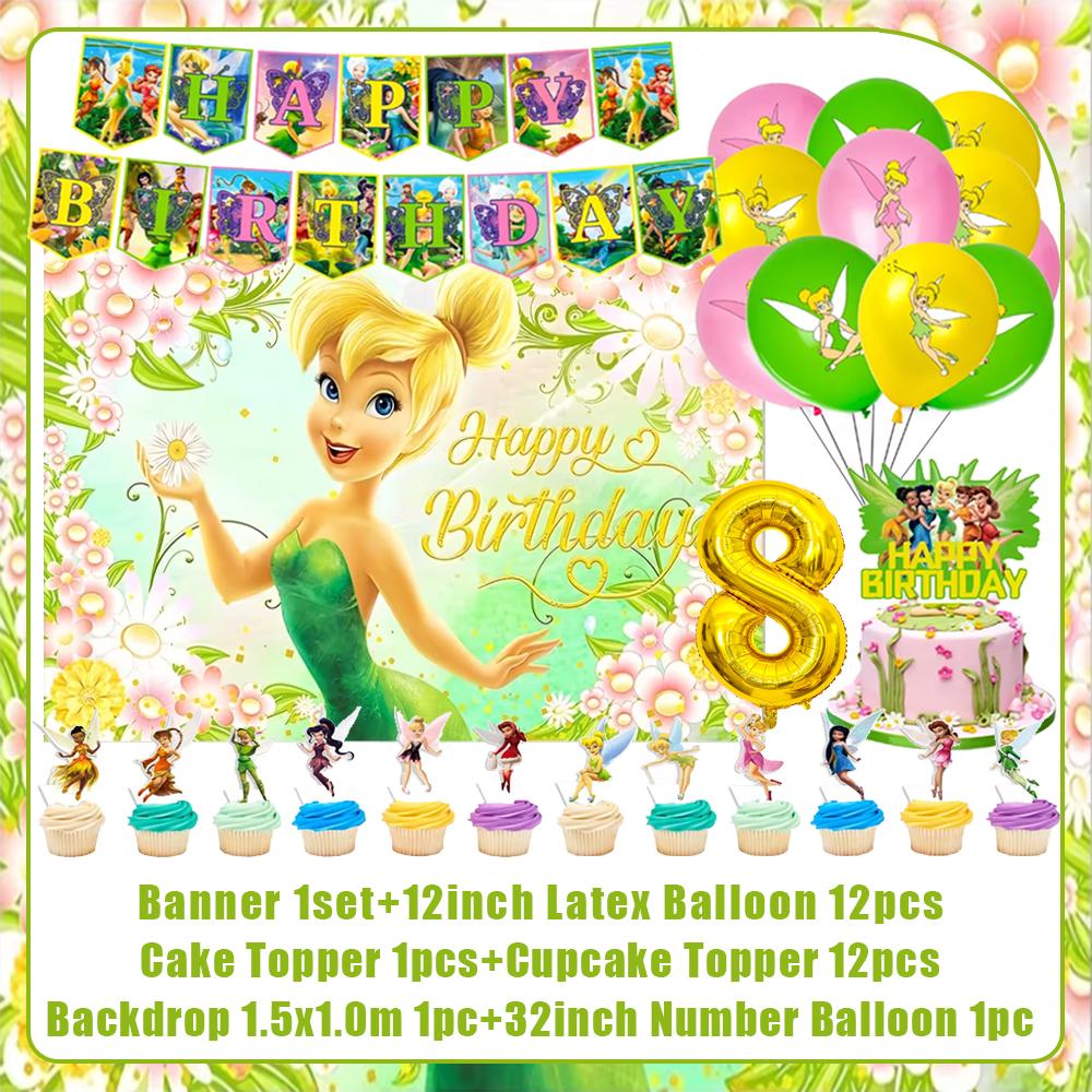 Peter Pan Tinker Bell Birthday Party Decoration Cake Topper Balloon Princess Forest Elf Background Banner Boy Girl Gifts