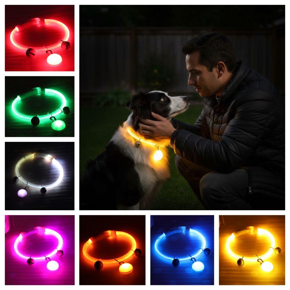 Adjustable Size LED Dog Collar Fiber Optic Material Detachable Pendant Luminous Dog Collar PVC Material Multi-Color Light