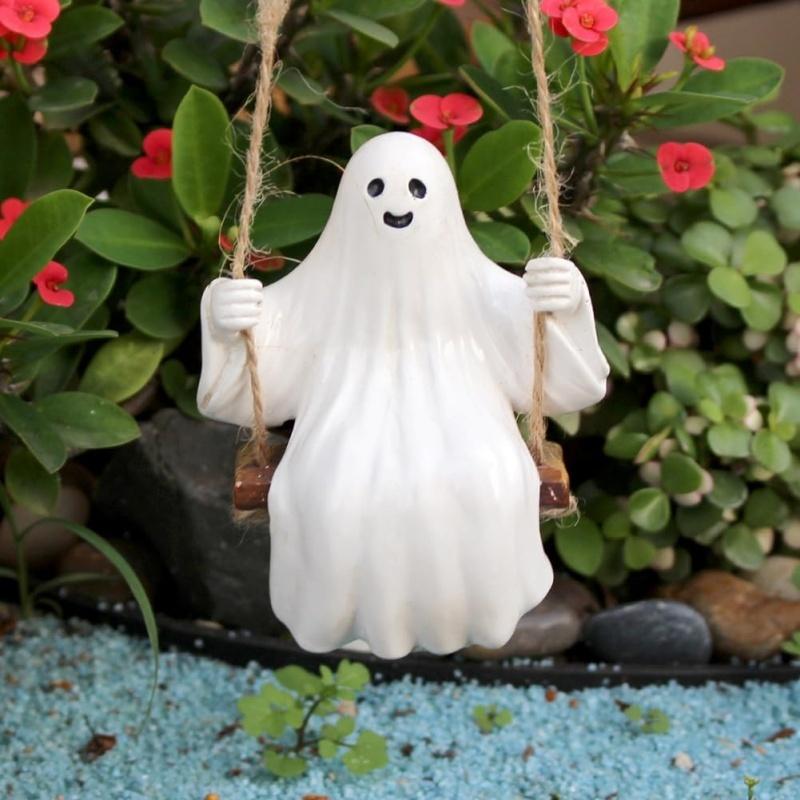 Halloween Decor Swing Ghost Figurines Resin Statues Sculptures Hanging Ornaments