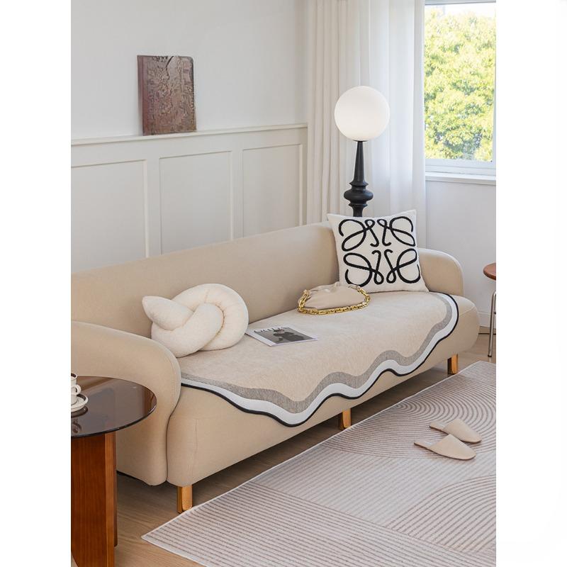 Chenille Irregular Sofa Cushion Special-Shaped Cushion Four Seasons Universal Non-Slip Anti-Scratching Solid Color Matcha Green One Piece