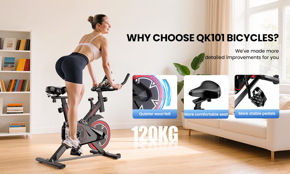 Indoor Exercise Bike QK101 100 Magnetic Resistance Levels 120 kg Maximum User Weight 6kg Flywheel with Clear LCD Display